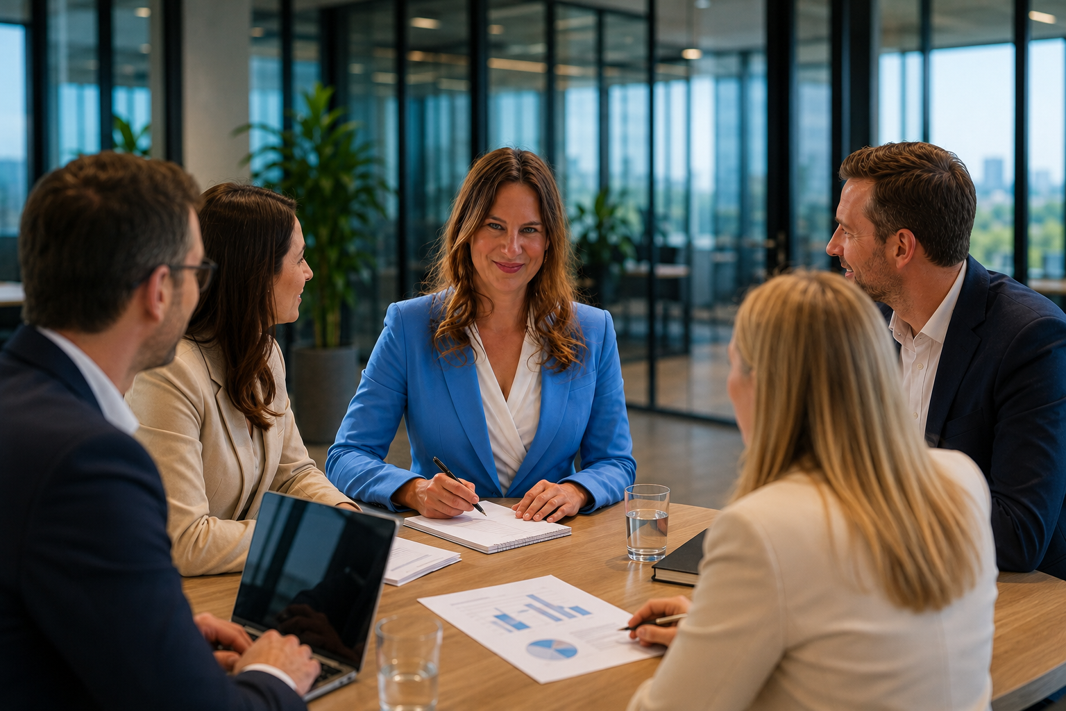 Debbie Dupont in overleg met een directieteam